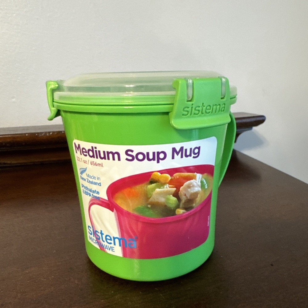 Sistema To Go Soup Mug Green 22.1 oz. Clip Lid Phthalate BPA Free